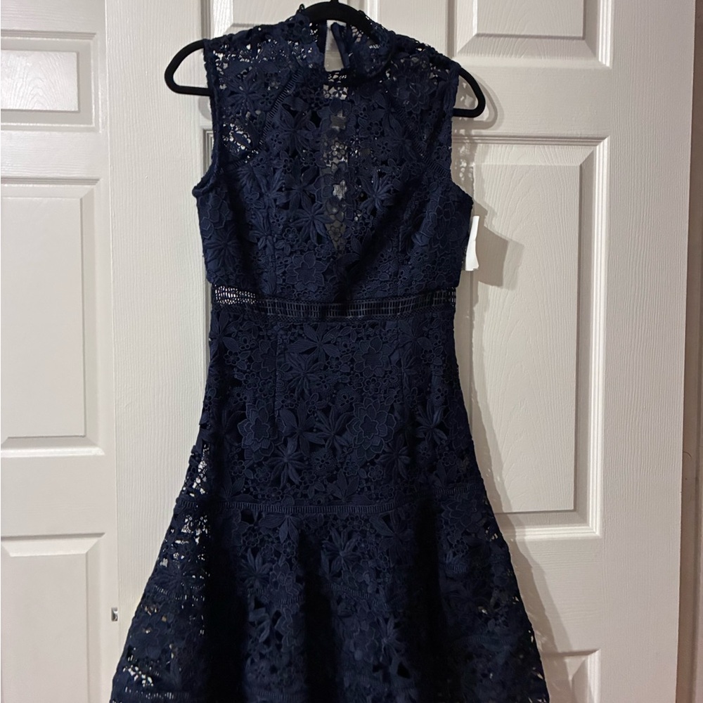 Bardot Navy Floral Lace Mini Dress